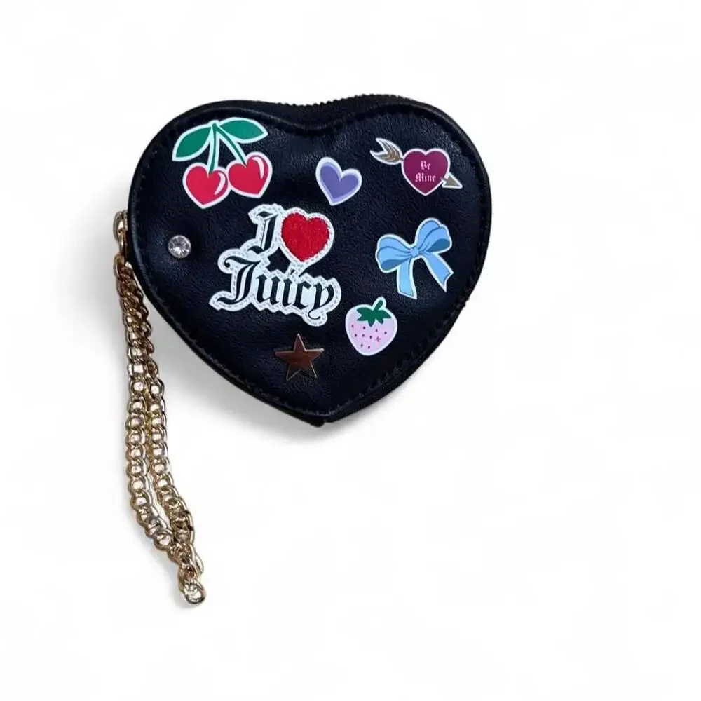 Juicy Couture Black Heart Patch Wristlet Pouch